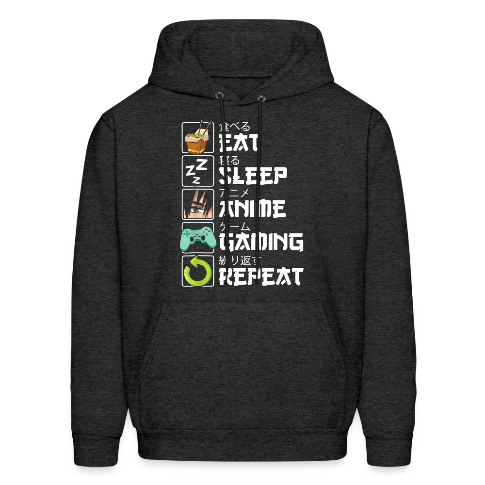Eat Sleep Anime Gaming Repeat Premium Unisex Hoodie Sweatshirt - charcoal grey