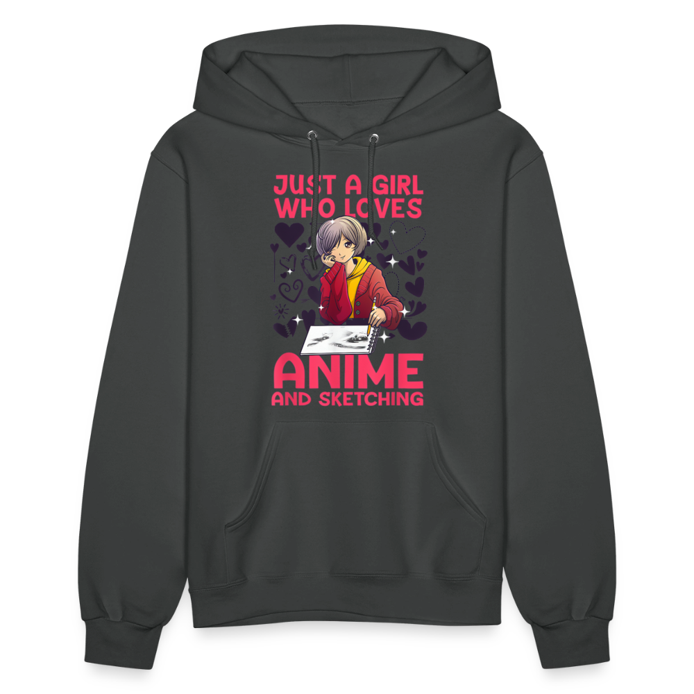Just A Girl Who Loves Anime and Sketching IV Premium Women's Hoodie Sweatshirt - asphalt