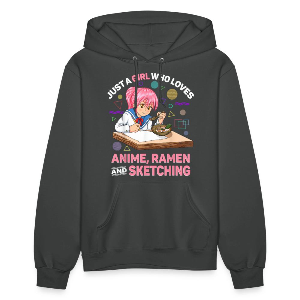 Just A girl Who Loves Anime, Ramen and Sketching Anime Lover Premium Women's Hoodie Sweatshirt - asphalt