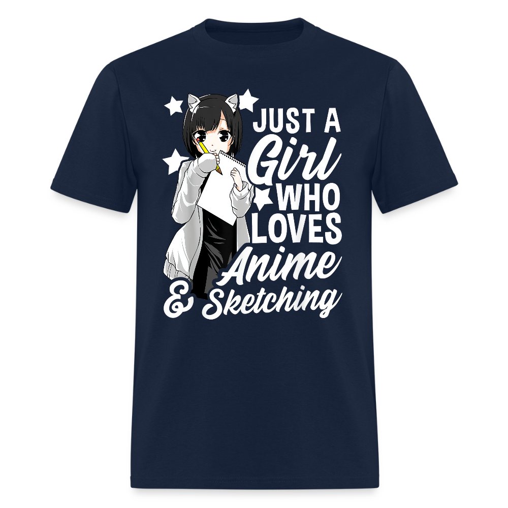 Just A Girl Who Loves Anime & Sketching Premium Unisex T-Shirt - navy