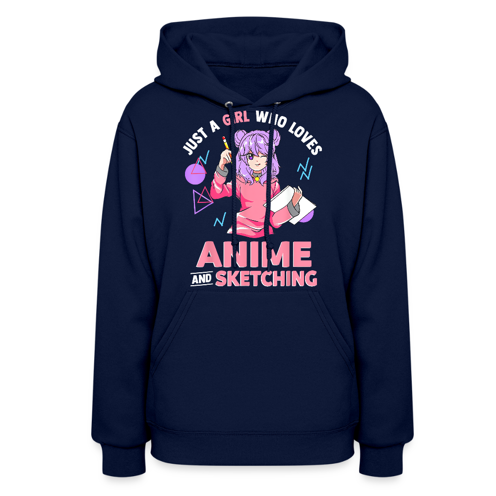 Just A Girl Who Loves Anime and Sketching II Premium Women's Hoodie Sweatshirt - navy