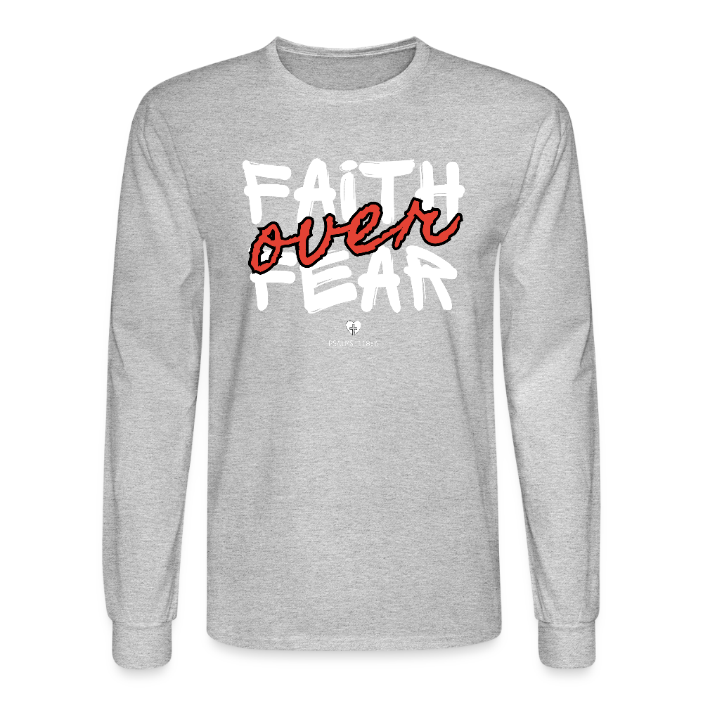 Faith Over Fear Psalms 118:6 Christian Unisex Long Sleeve T-Shirt - heather gray