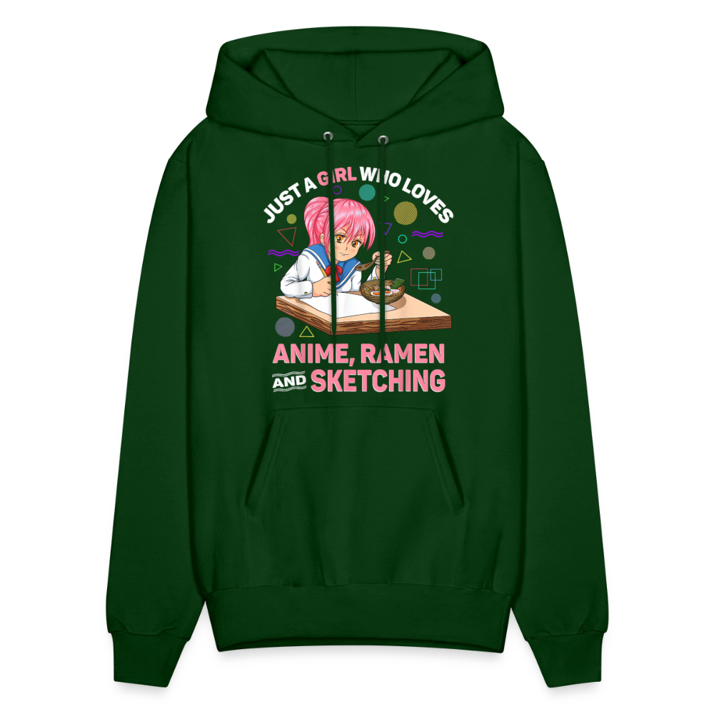 Just A Girl Who Loves Anime, Ramen and Sketching Anime Lover Unisex Hoodie Sweatshirt - forest green