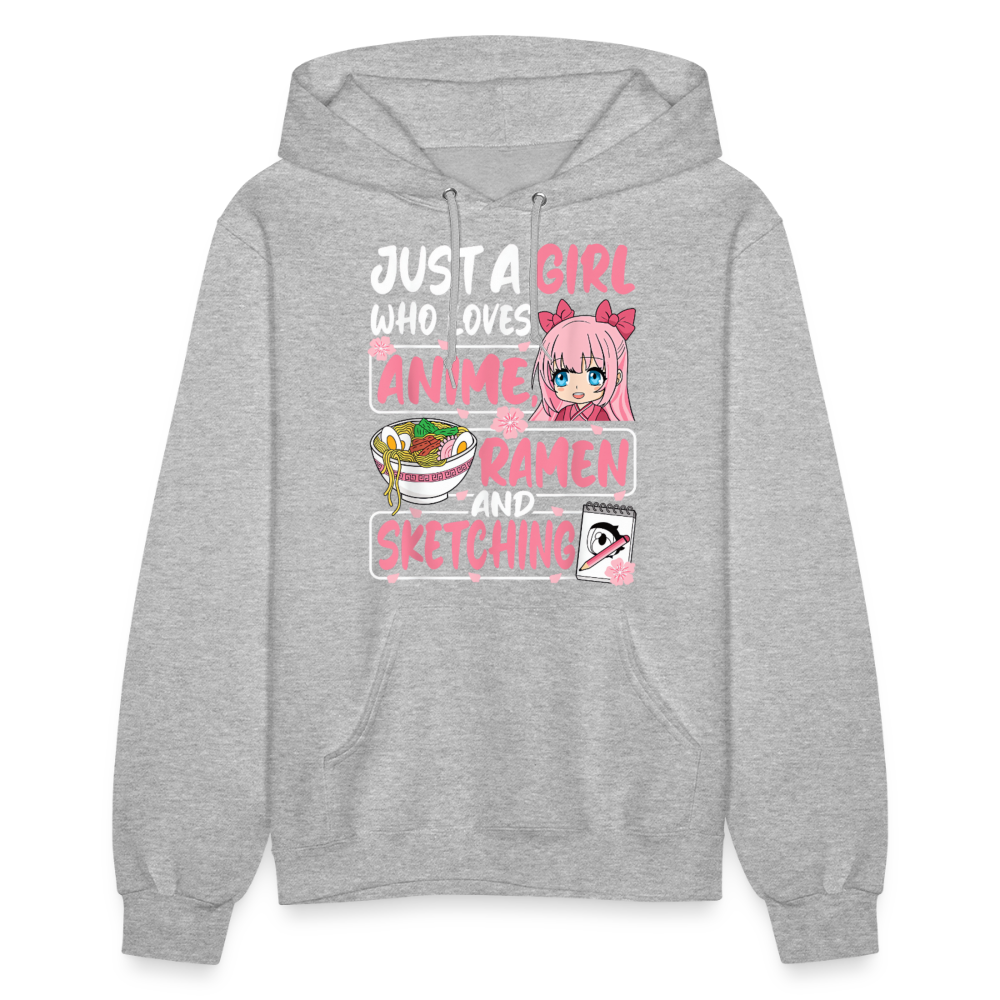 Just A Girl Who Loves Anime, Ramen and Sketching III Premium Women's Hoodie Sweatshirt - heather gray