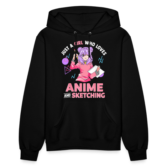 Just A Girl Who Loves Anime and Sketching II Premium Women's Hoodie Sweatshirt - black