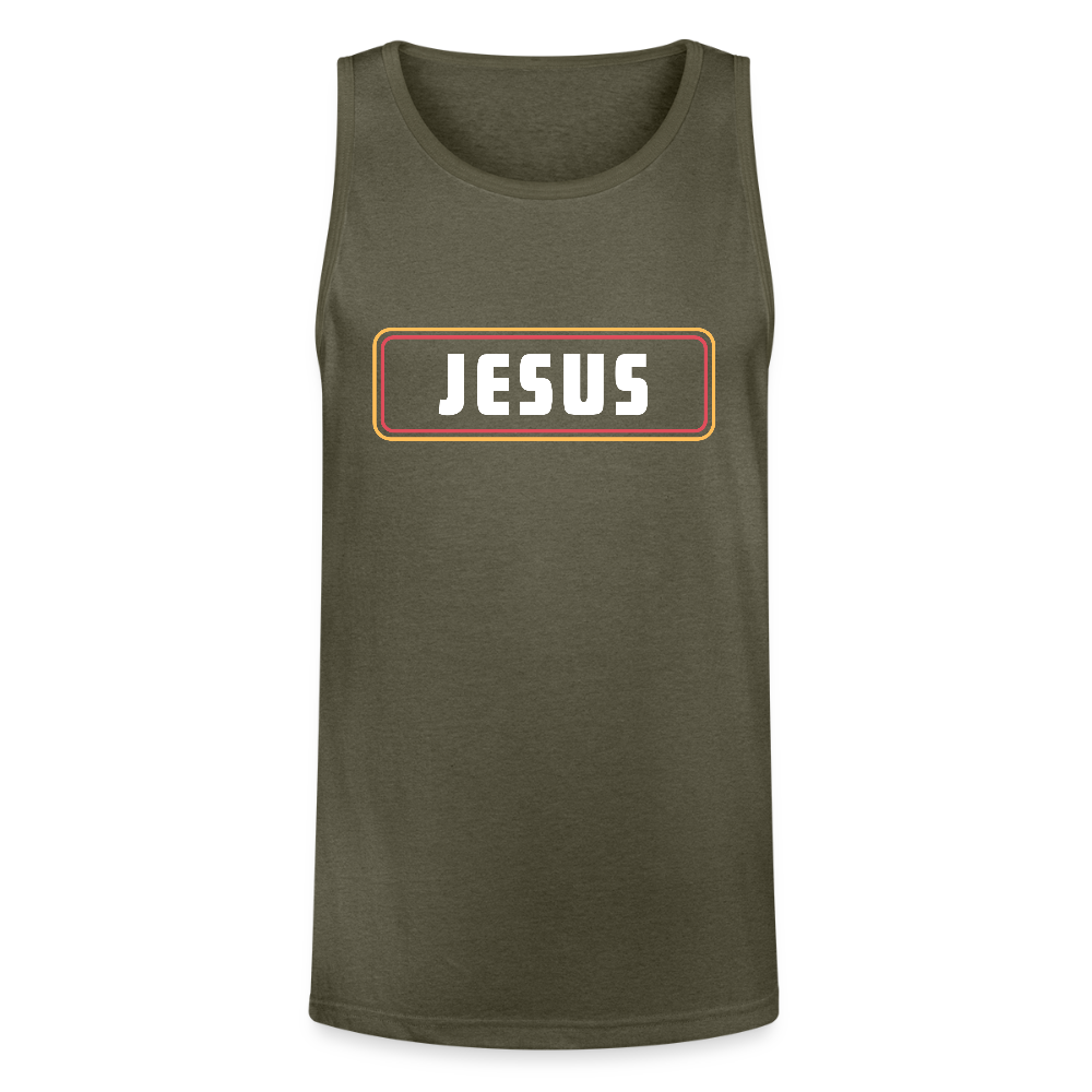 Jesus Retro Rectangle Christian Unisex Tri-Blend Organic Tank Top - heather olive