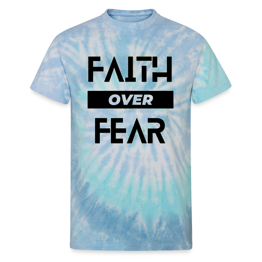 Faith Over Fear Block Christian Unisex Tie Dye T-Shirt - blue lagoon