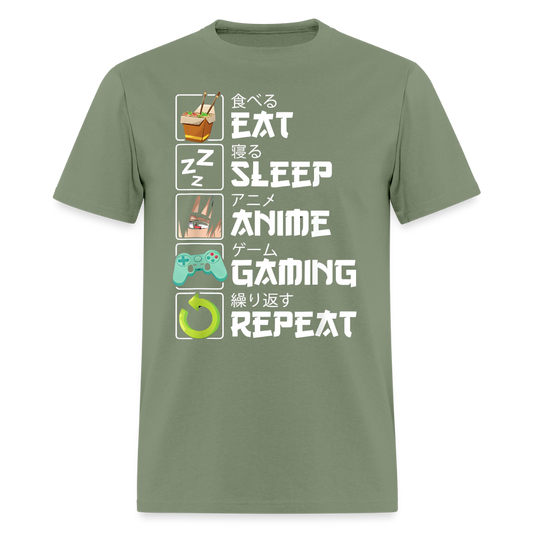 Eat Sleep Anime Gaming Repeat Premium Unisex T-Shirt - military green