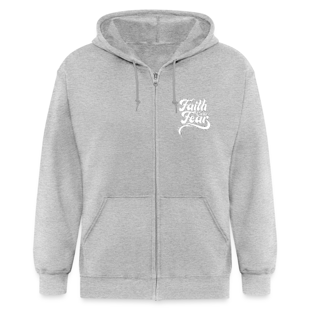 Faith Over Fear Left Chest Unisex Zip Hoodie Sweatshirt - heather gray