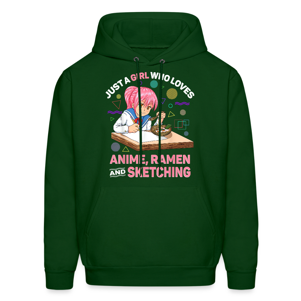 Just A Girl Who Loves Anime, Ramen and Sketching Anime Lover Unisex Hoodie Sweatshirt - forest green