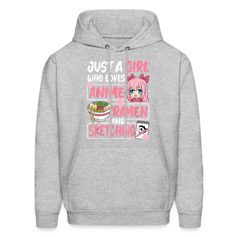 Just A Girl Who Loves Anime, Ramen and Sketching III Premium Hoodie Sweatshirt - heather gray