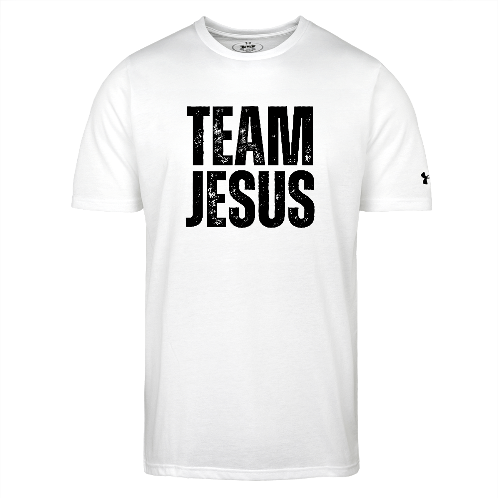 Team Jesus Weathered Authentic Under Armour Men's Athletic 2.0 Christian Workout T-Shirt - white