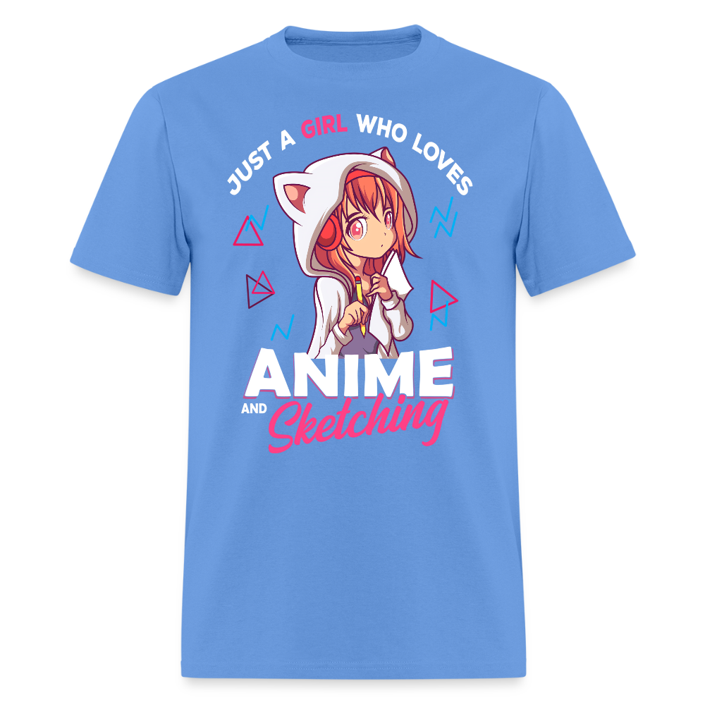 Just A Girl Who Loves Anime and Sketching Premium Unisex T-Shirt - carolina blue