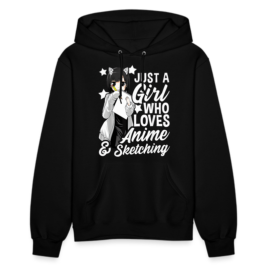Just A Girl Who Love Anime & Sketching Anime Lover Premium Women's Hoodie Sweatshirt - black