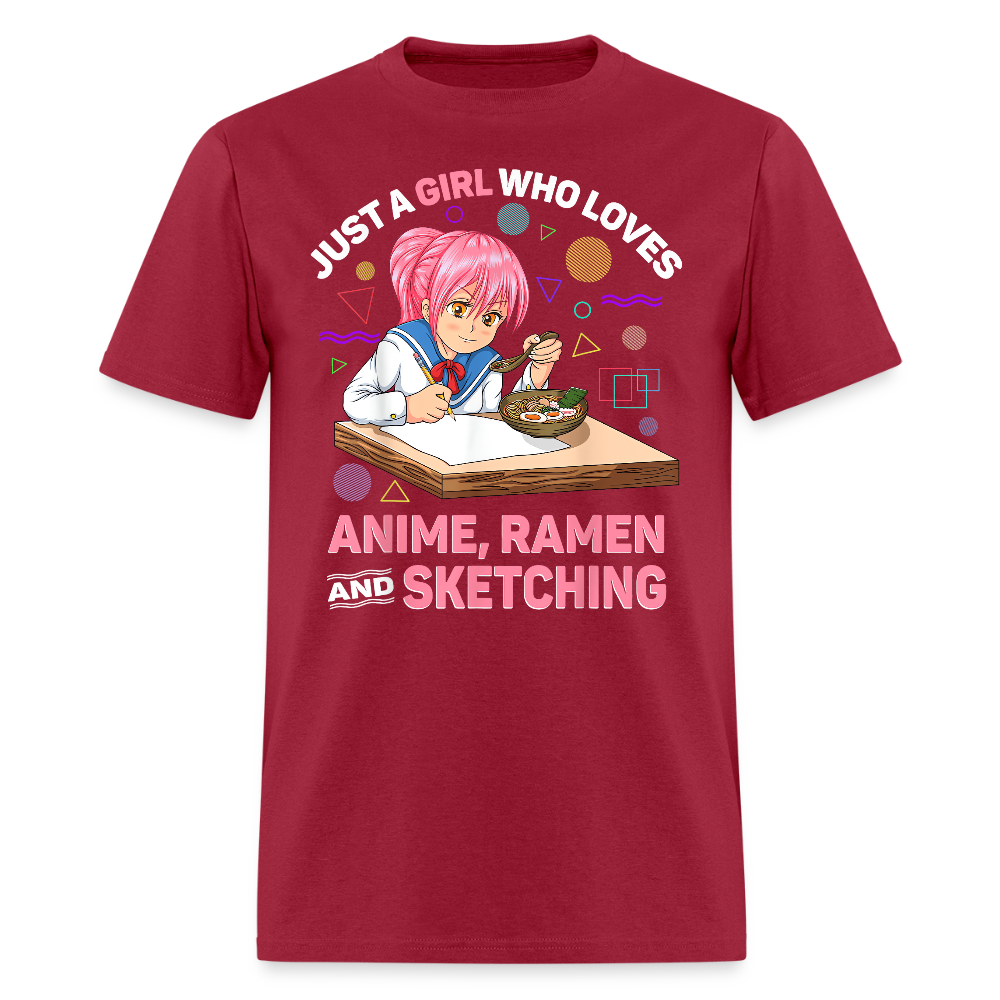 Just A Girl Who Loves Anime, Ramen and Sketching Premium Unisex T-Shirt - dark red
