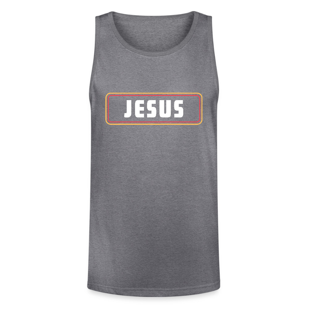 Jesus Retro Rectangle Christian Unisex Tri-Blend Organic Tank Top - heather gray