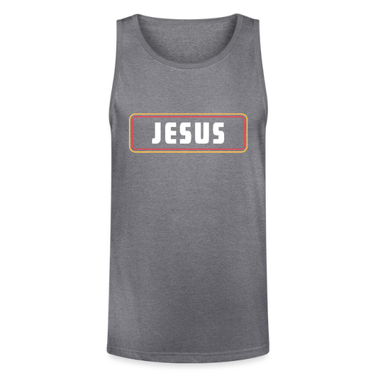 Jesus Retro Rectangle Christian Unisex Tri-Blend Organic Tank Top - heather gray