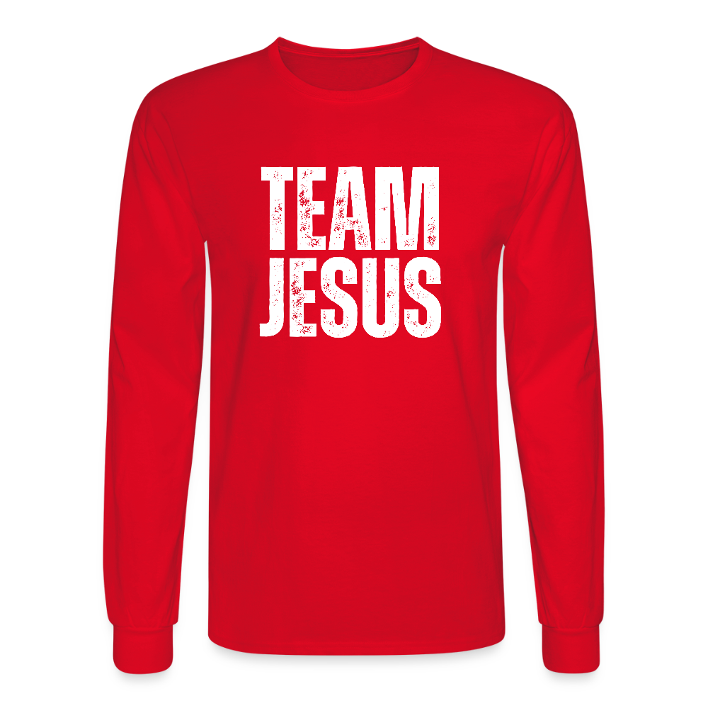 Team Jesus Weathered White Print Christian Unisex Long Sleeve T-Shirt - red