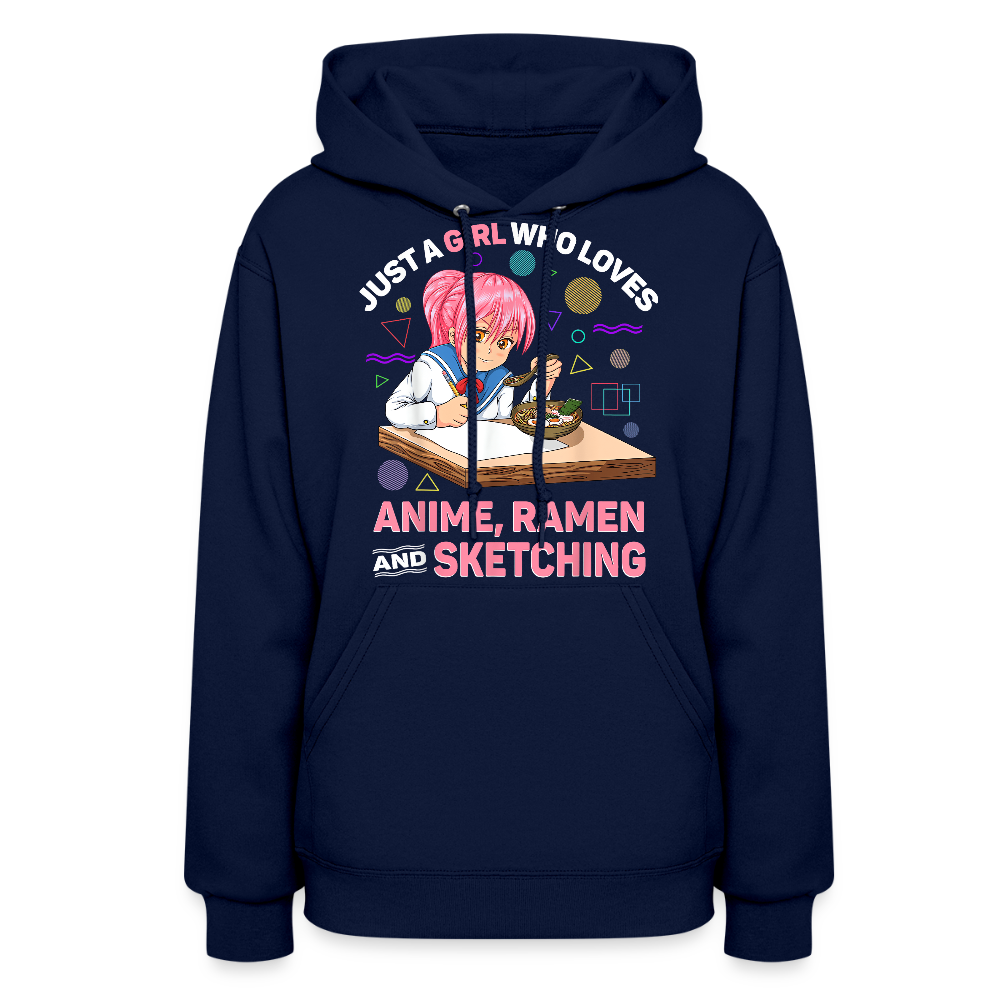 Just A girl Who Loves Anime, Ramen and Sketching Anime Lover Premium Women's Hoodie Sweatshirt - navy