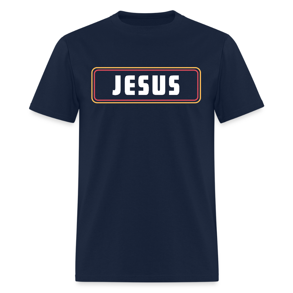 Jesus Retro Rectangle Christian Unisex Classic T-Shirt - navy