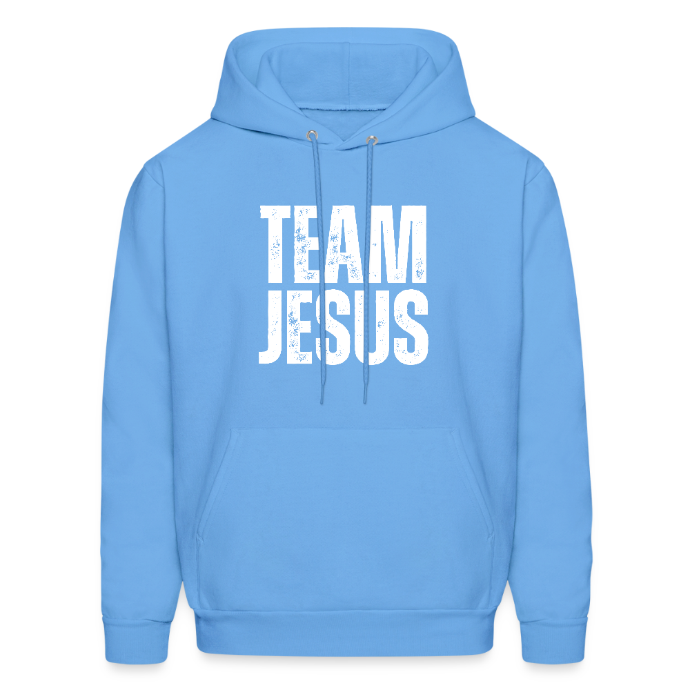 Team Jesus Weathered White Print Unisex Christian Hoodie Sweatshirt - carolina blue