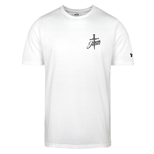 Team Jesus Spikes Authentic Under Armour Men's Athletic 2.0 Christian Workout T-Shirt - white
