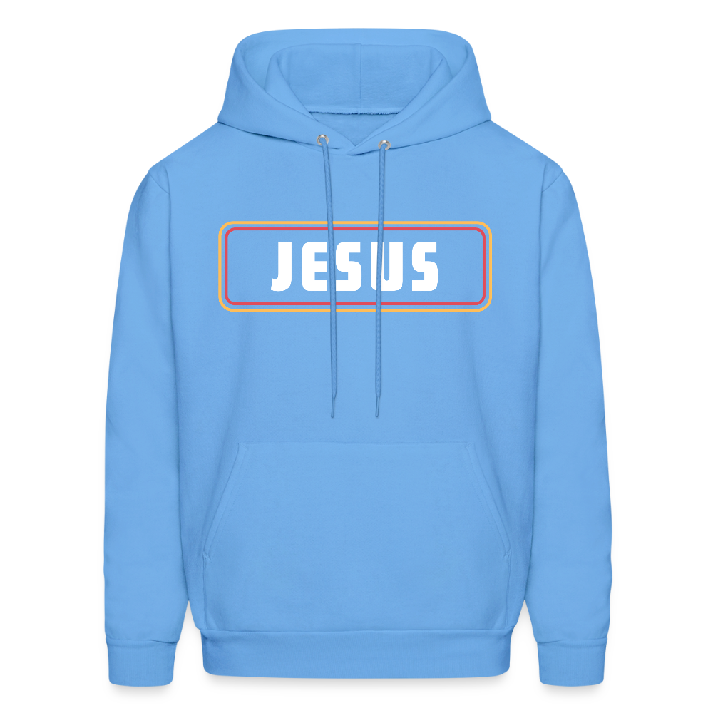 Jesus Retro Rectangle Christian Unisex Hoodie Sweatshirt - carolina blue