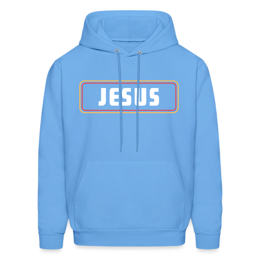 Jesus Retro Rectangle Christian Unisex Hoodie Sweatshirt - carolina blue