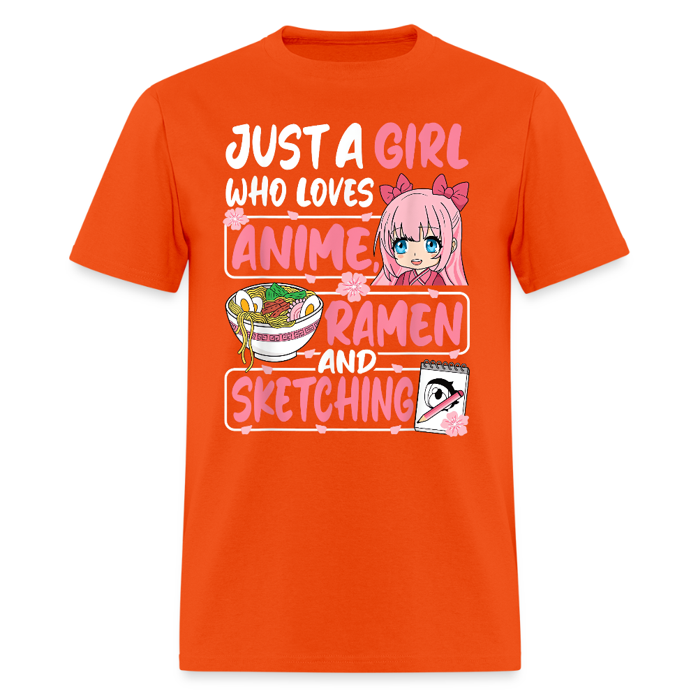 Just A Girl Who Loves Anime, Ramen and Sketching III Premium T-Shirt - orange