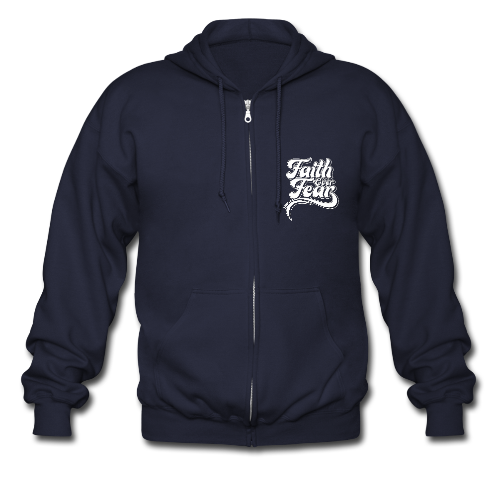 Faith Over Fear Left Chest Unisex Zip Hoodie Sweatshirt - navy