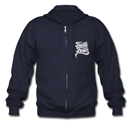 Faith Over Fear Left Chest Unisex Zip Hoodie Sweatshirt - navy