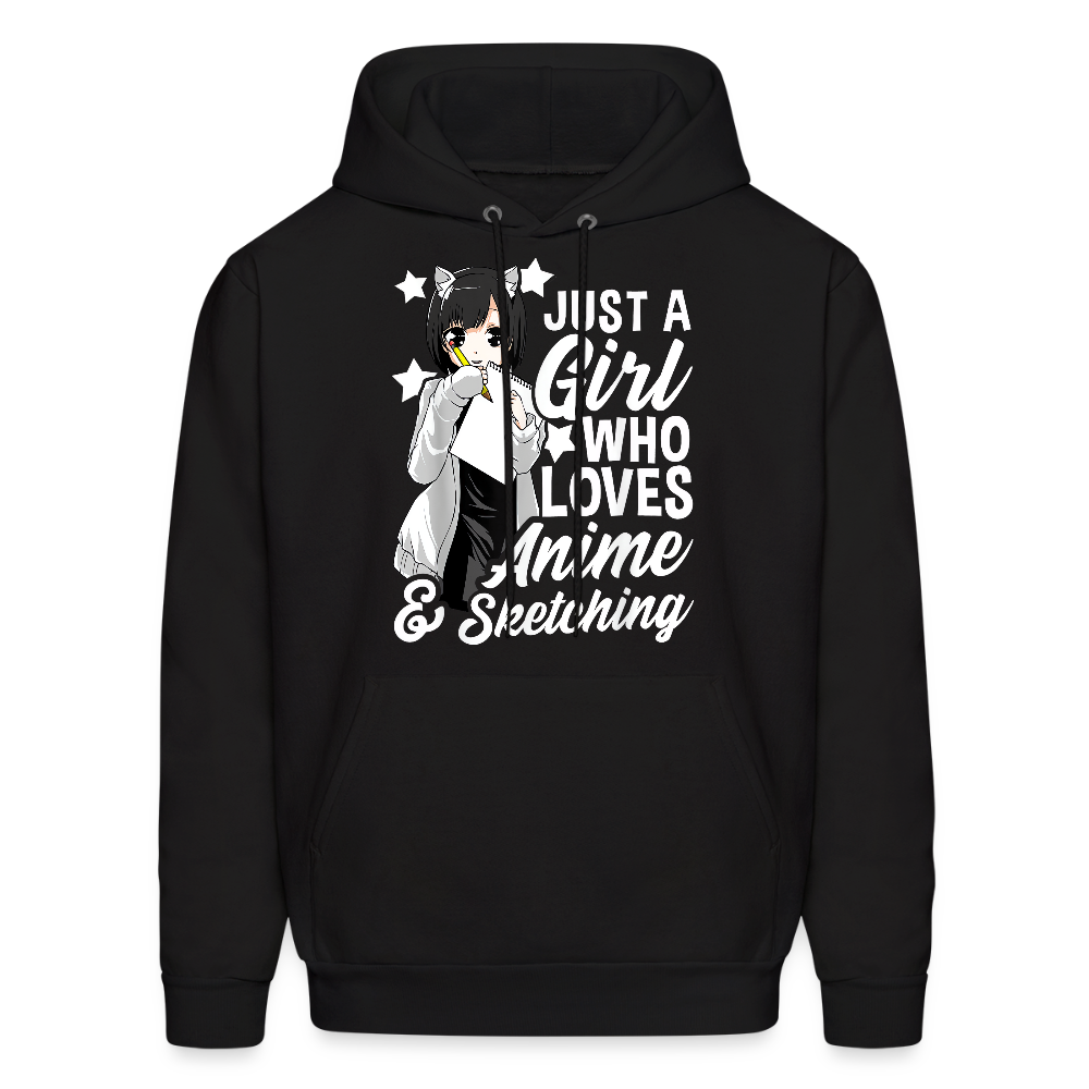 Just A Girl Who Loves Anime & Sketching Anime Lover Unisex Hoodie Sweatshirt - black