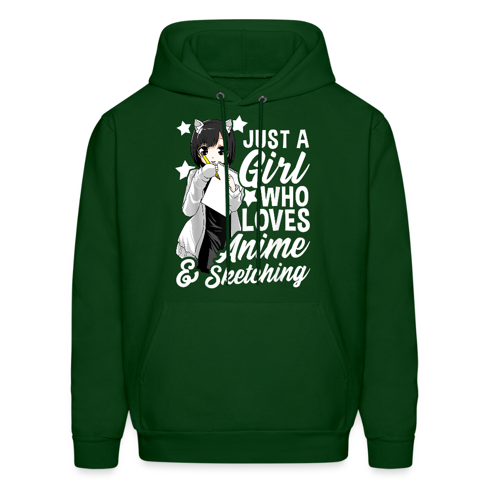 Just A Girl Who Loves Anime & Sketching Anime Lover Unisex Hoodie Sweatshirt - forest green