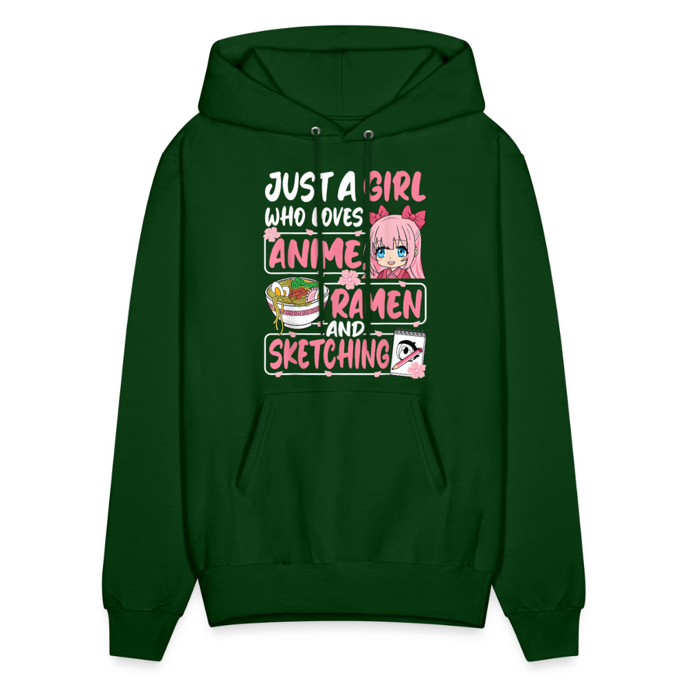 Just A Girl Who Loves Anime, Ramen and Sketching III Premium Hoodie Sweatshirt - forest green