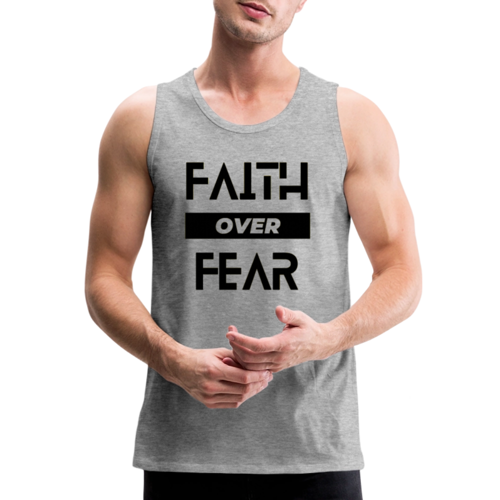 Faith Over Fear Block Christian Men’s Premium Tank - heather gray