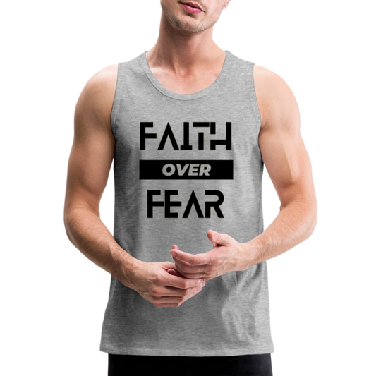 Faith Over Fear Block Christian Men’s Premium Tank - heather gray