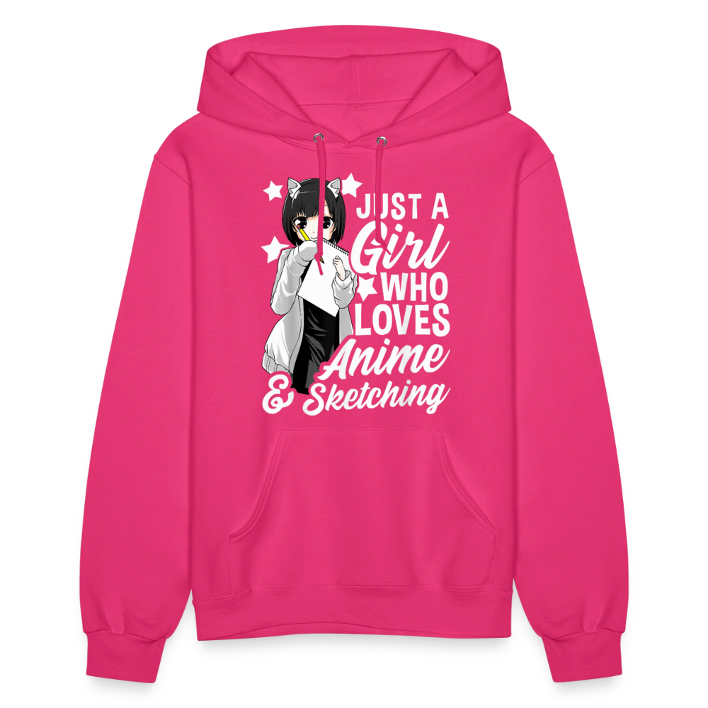 Just A Girl Who Love Anime & Sketching Anime Lover Premium Women's Hoodie Sweatshirt - fuchsia