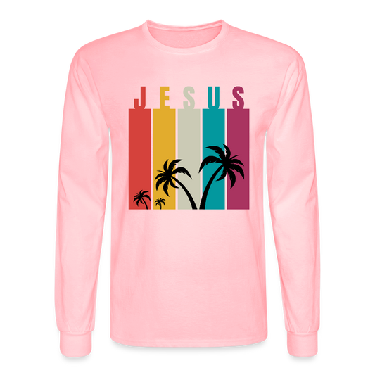 Jesus Palm Trees Christian Unisex Long Sleeve T-Shirt - pink