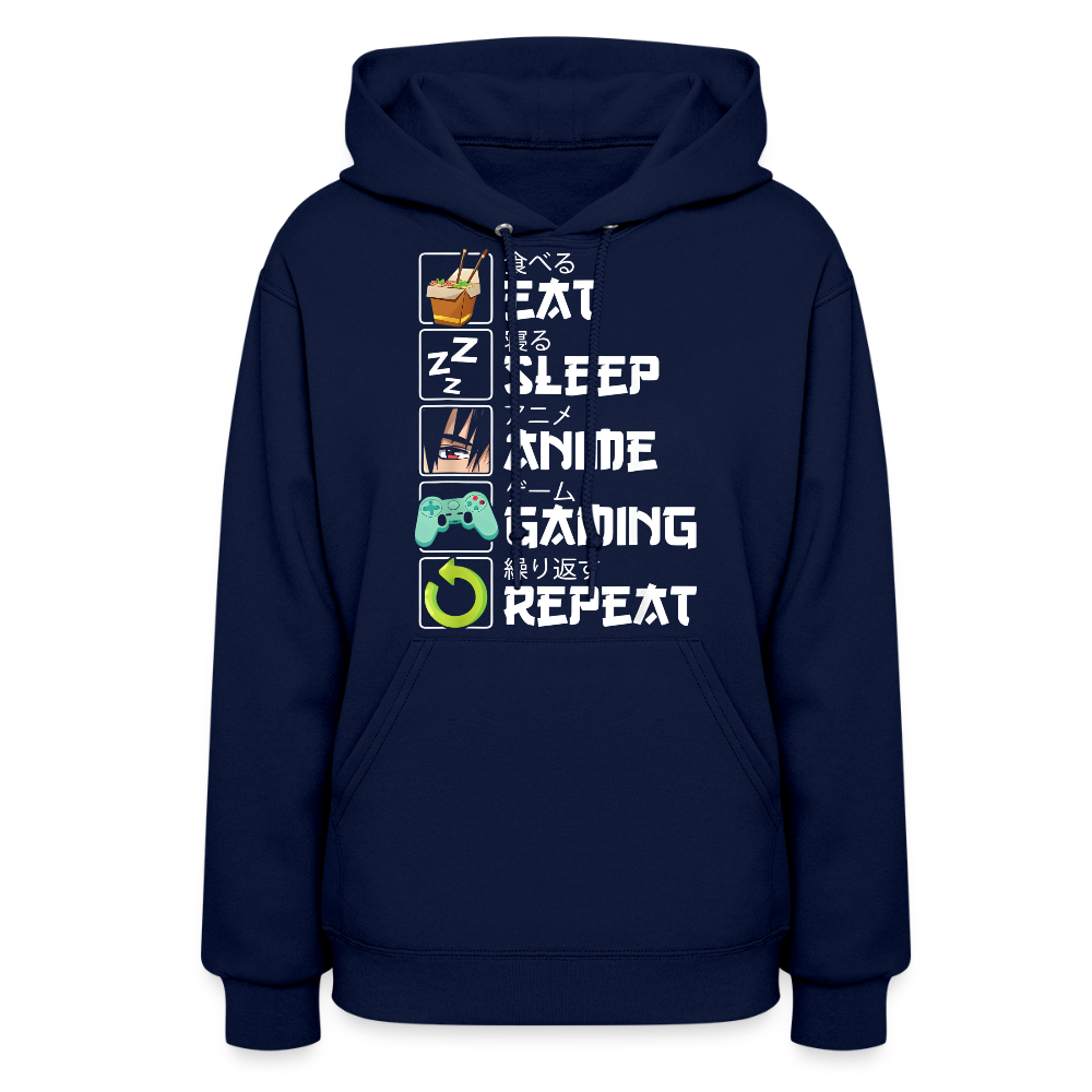 Eat Sleep Anime Gaming Repeat Premium Women's Hoodie Sweatshirt - navy