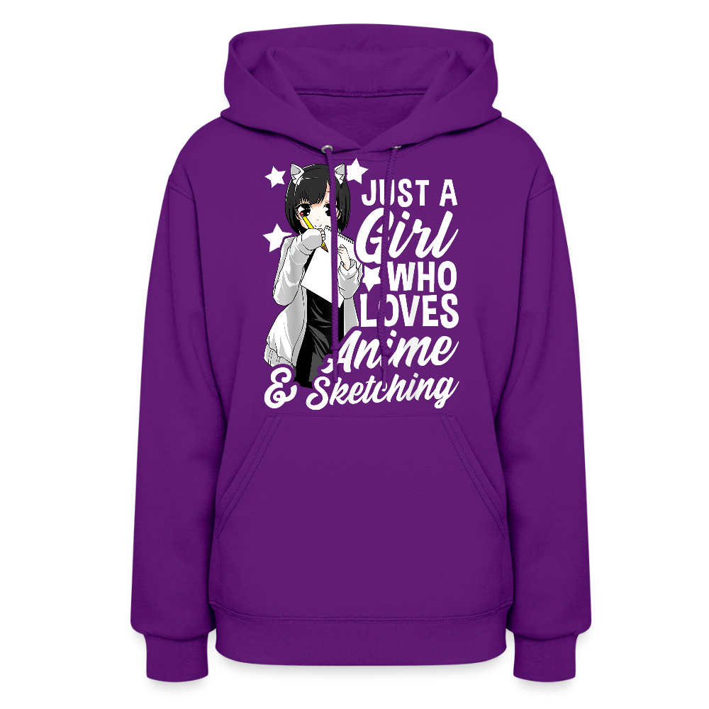 Just A Girl Who Love Anime & Sketching Anime Lover Premium Women's Hoodie Sweatshirt - purple