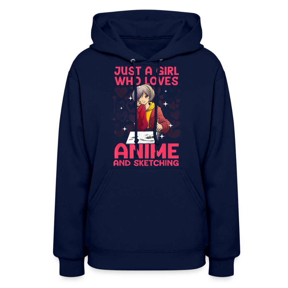 Just A Girl Who Loves Anime and Sketching IV Premium Women's Hoodie Sweatshirt - navy