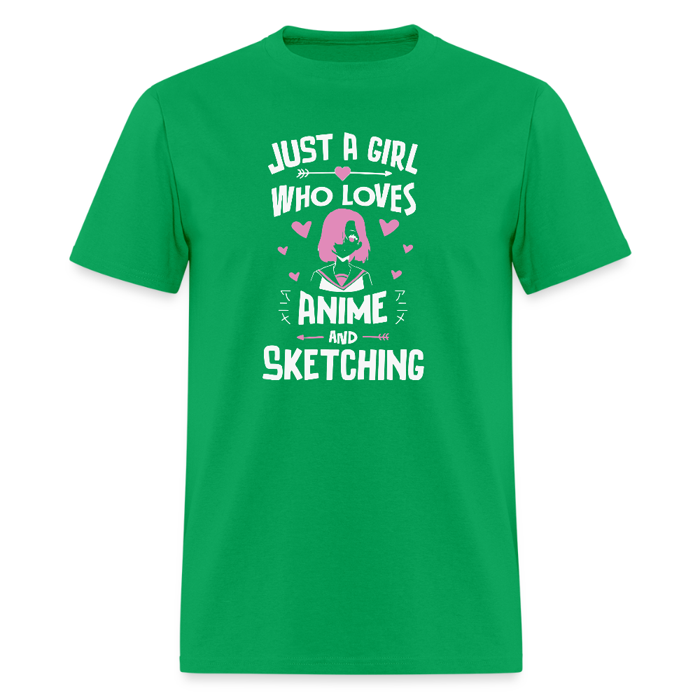 Just A Girl Who Loves Anime and Sketching III Premium Unisex T-Shirt - bright green