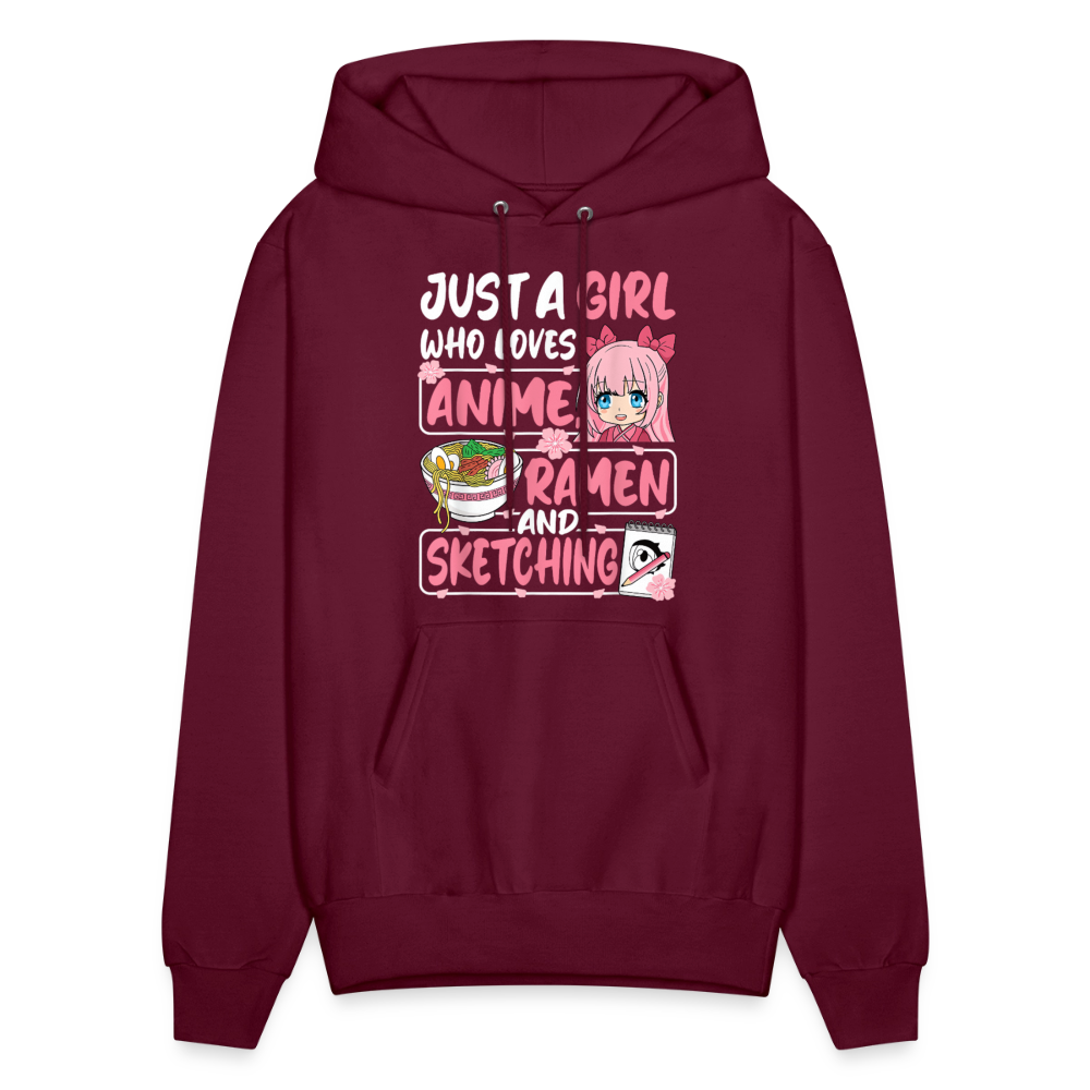 Just A Girl Who Loves Anime, Ramen and Sketching III Premium Hoodie Sweatshirt - burgundy