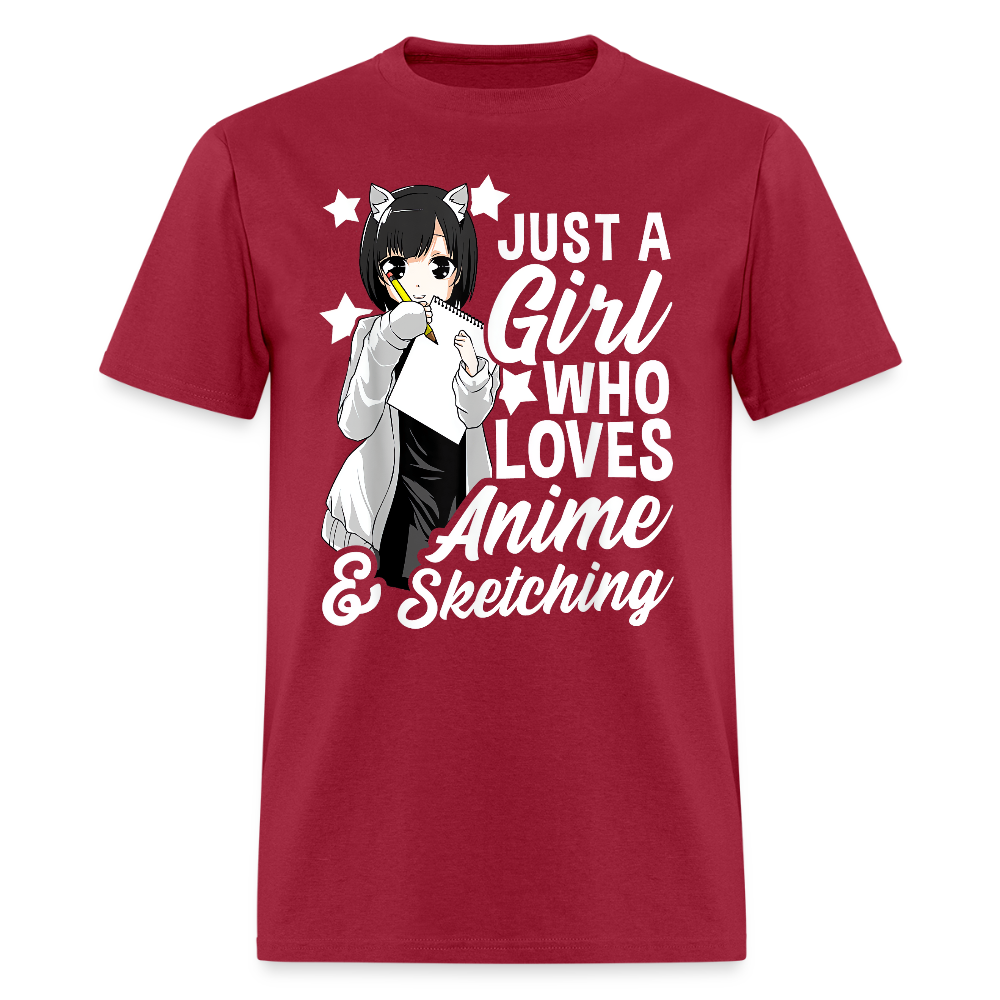 Just A Girl Who Loves Anime & Sketching Premium Unisex T-Shirt - dark red