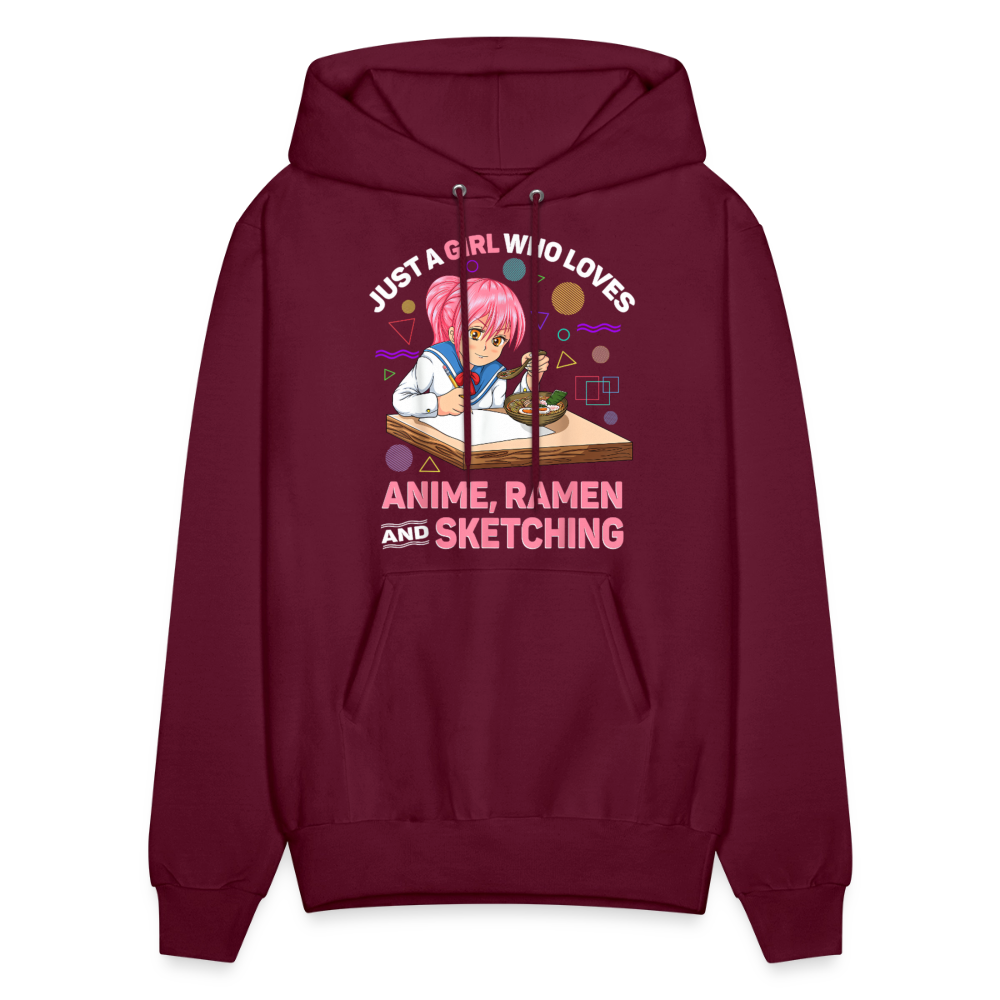 Just A Girl Who Loves Anime, Ramen and Sketching Anime Lover Unisex Hoodie Sweatshirt - burgundy
