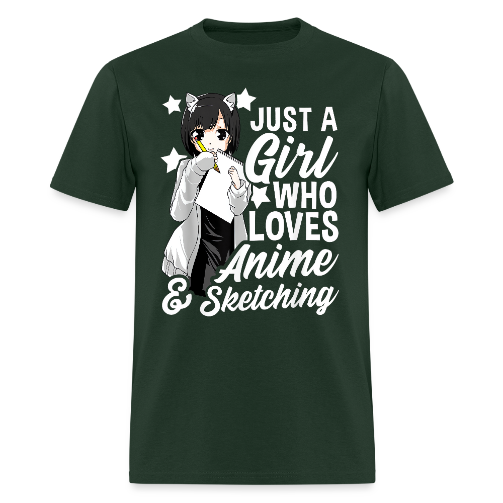 Just A Girl Who Loves Anime & Sketching Premium Unisex T-Shirt - forest green