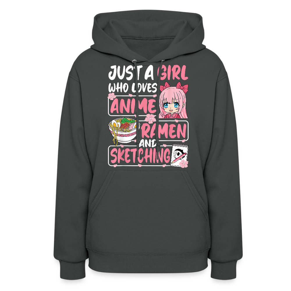 Just A Girl Who Loves Anime, Ramen and Sketching III Premium Women's Hoodie Sweatshirt - asphalt