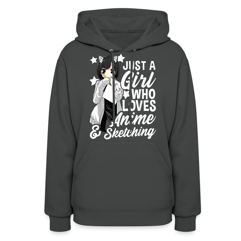 Just A Girl Who Love Anime & Sketching Anime Lover Premium Women's Hoodie Sweatshirt - asphalt
