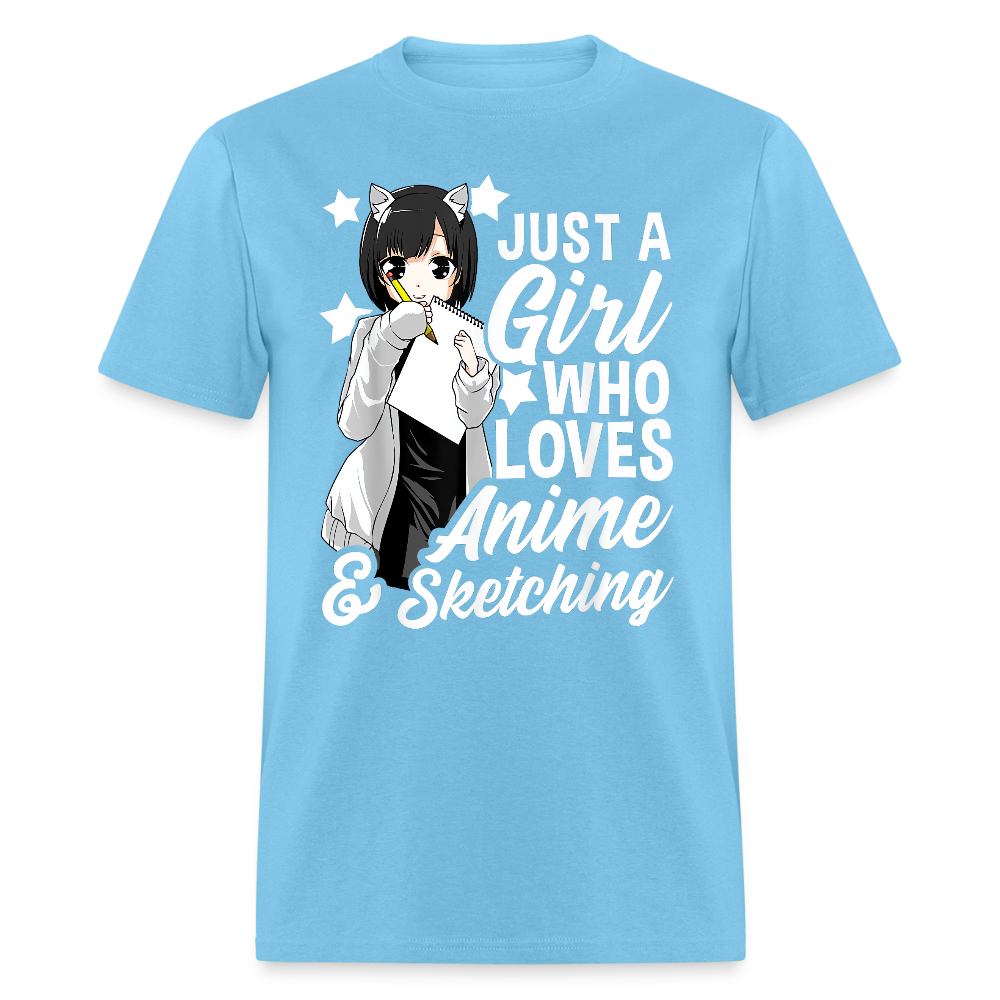 Just A Girl Who Loves Anime & Sketching Premium Unisex T-Shirt - aquatic blue
