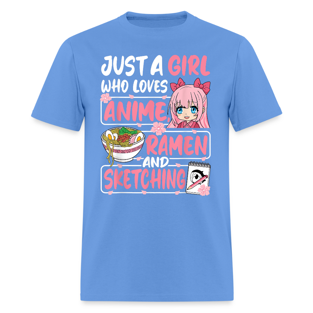 Just A Girl Who Loves Anime, Ramen and Sketching III Premium T-Shirt - carolina blue